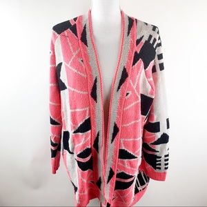 Forever 21 Pink Aztec Open Faced Cardigan Large